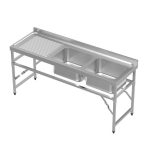 Diskbänk rostfritt stål fällbar 1800 mm -dubbla handfat